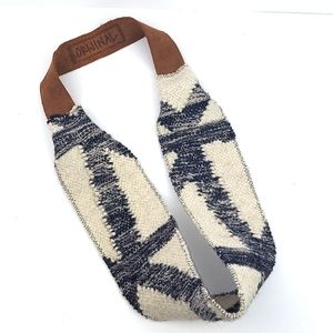 Orijinal Kilim Wide Textile and Leather Necklace Natural Ivory Black